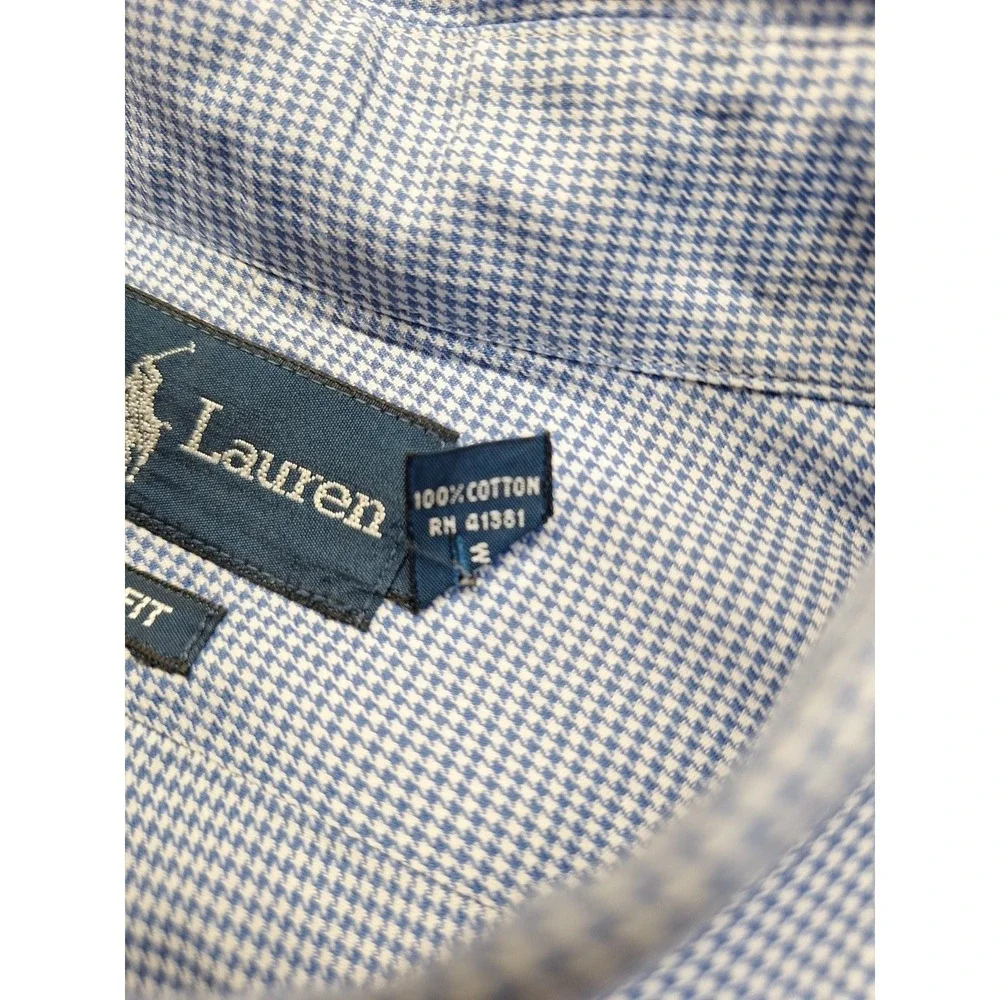 Polo Ralph Lauren Mens Classic Fit Blue Houndstooth‎ Large 16 Button Down Preppy